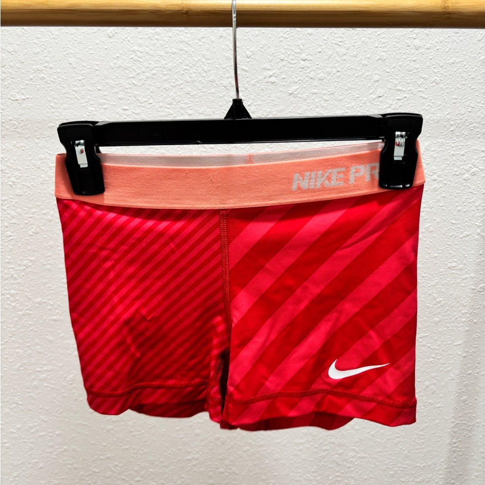 Nike Pro Pink and Red Striped Shorts